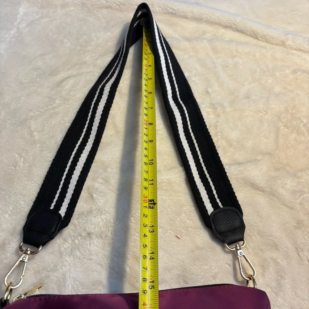 Nylon Crossbody Bag Purple Black White Striped Strap Gold-tone Hardware Zip Top